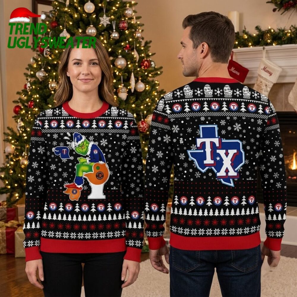 texas rangers grinch playing guitar ugly christmas sweater