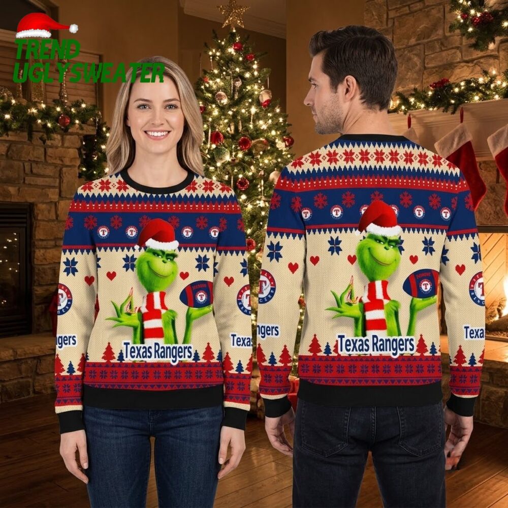 texas rangers grinch santa hat ugly christmas sweater