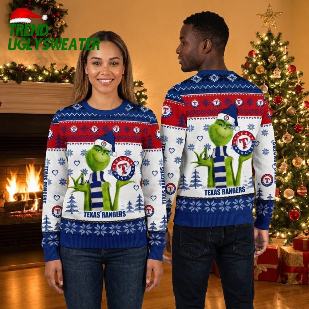 texas rangers grinch snowflake ugly christmas sweater