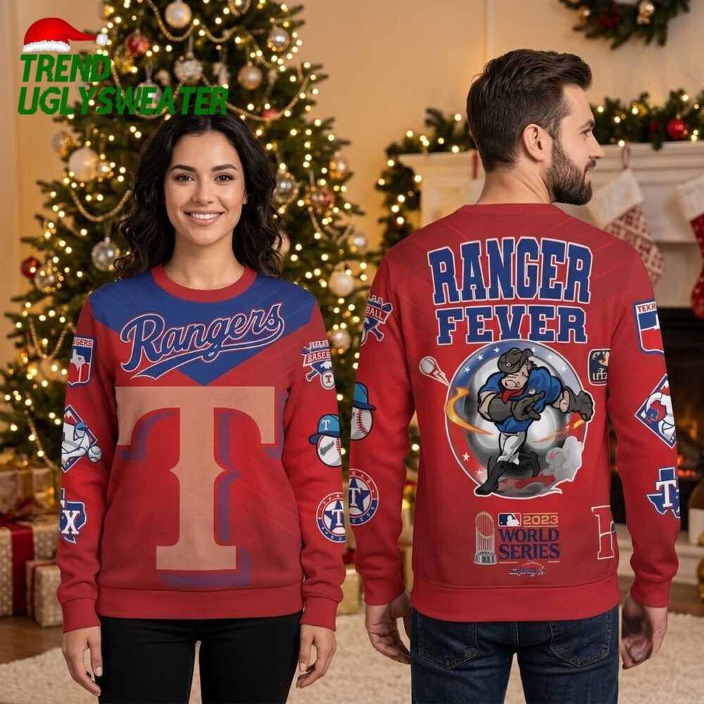 texas rangers ranger fever baseball ugly christmas sweater