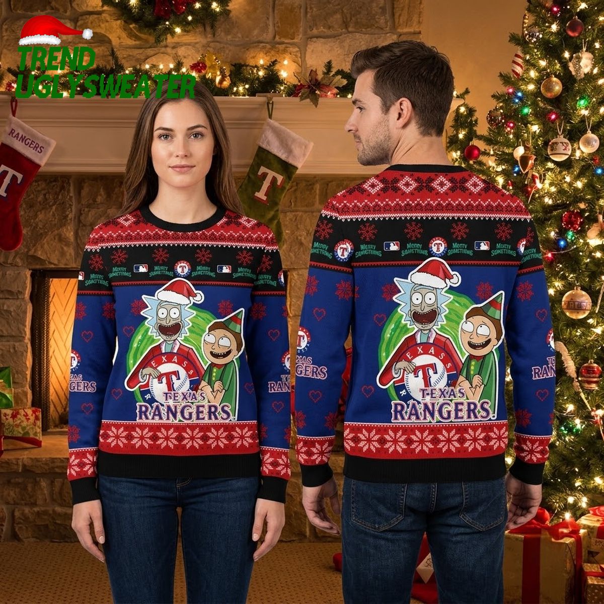texas rangers rick and morty santa hat ugly christmas sweater texas rangers rick and morty santa hat ugly christmas sweater