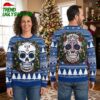 texas rangers skull logo snowy christmas ugly christmas sweater