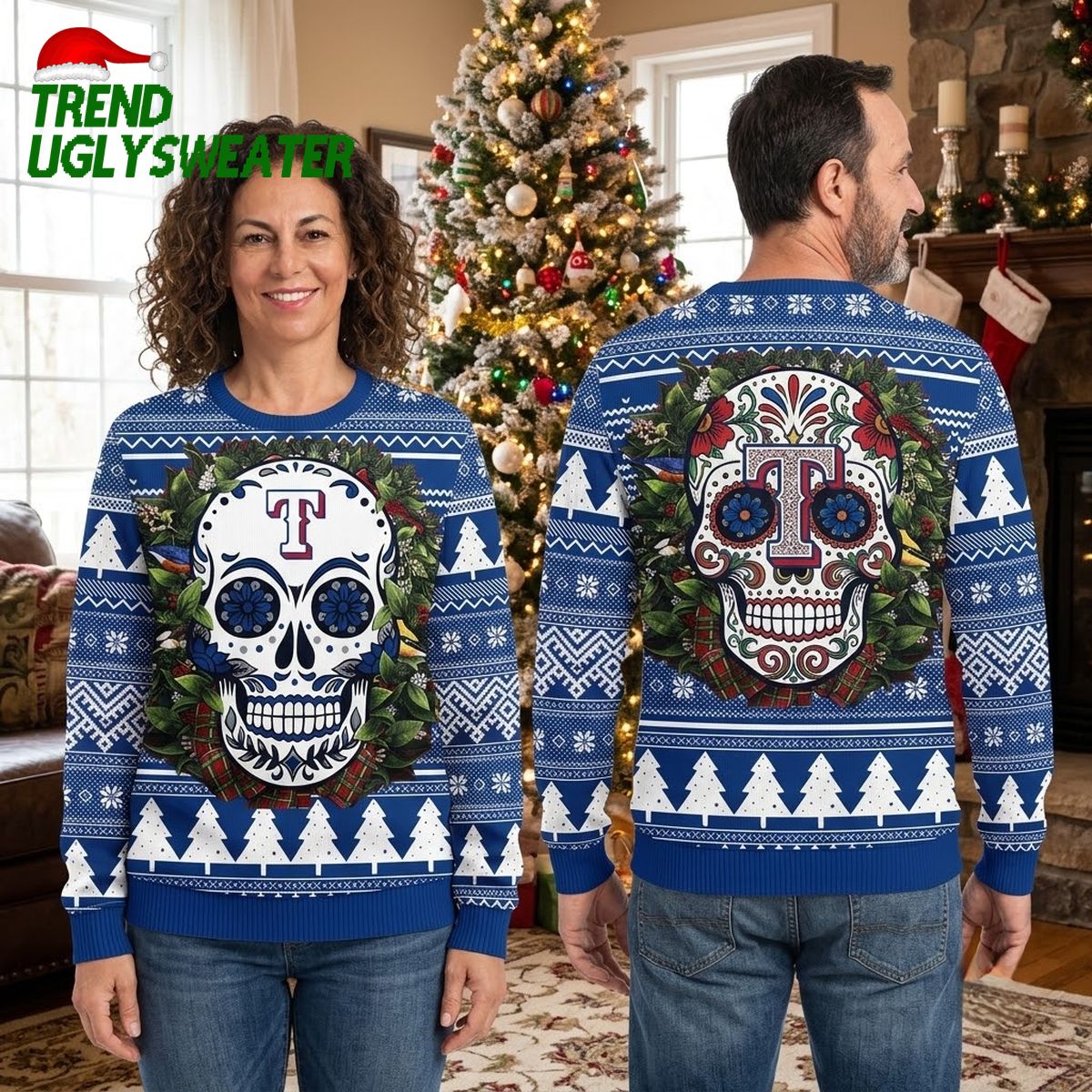 texas rangers skull logo snowy christmas ugly christmas sweater texas rangers skull logo snowy christmas ugly christmas sweater