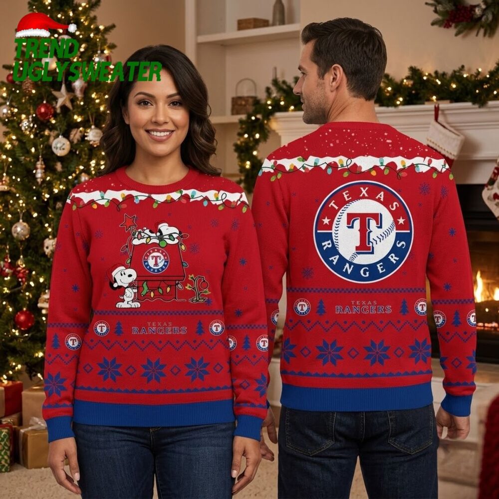 texas rangers snoopy christmas house ugly christmas sweater