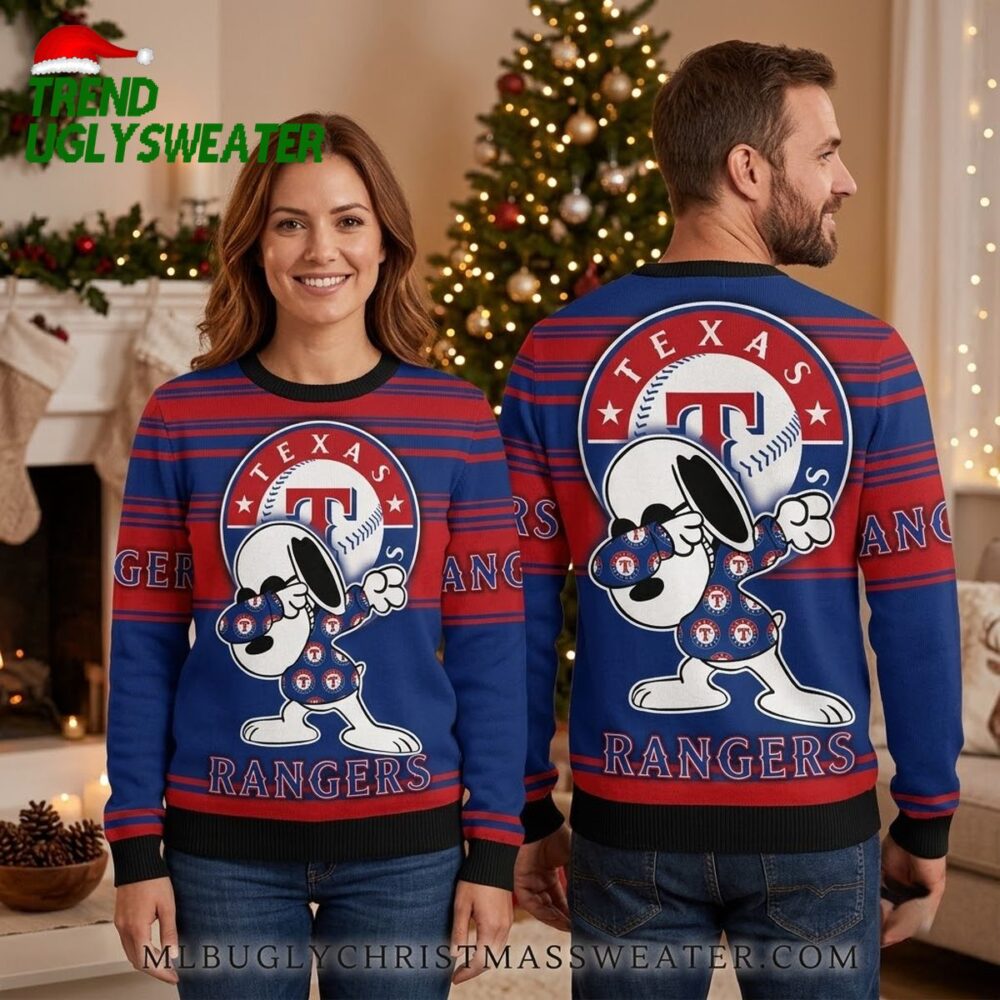 texas rangers snoopy dab baseball logo ugly christmas sweater