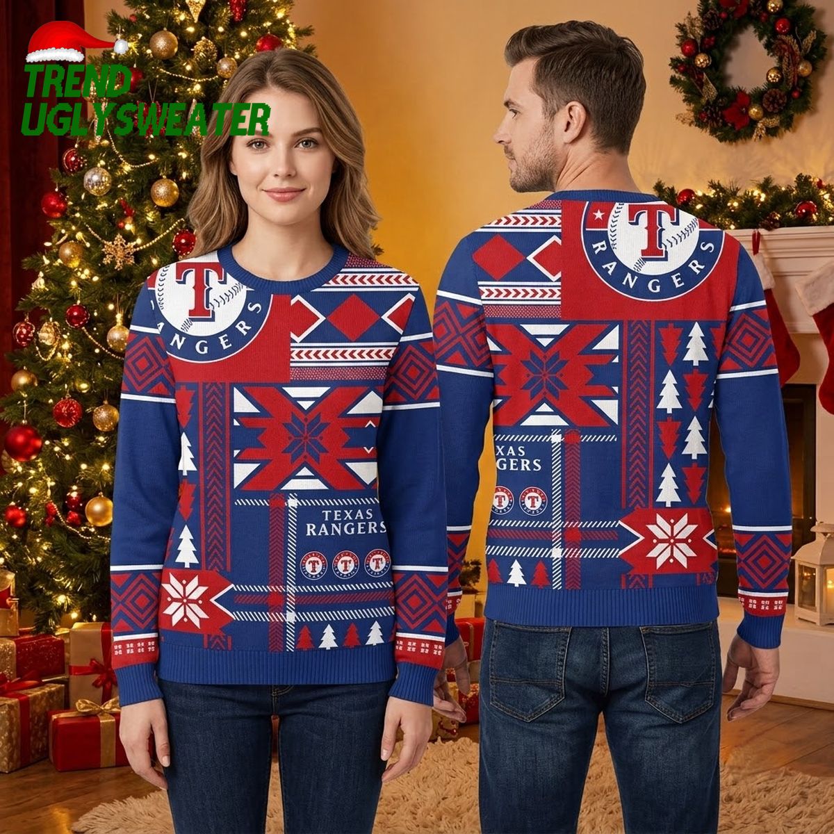 texas rangers snowflake geometric pattern ugly christmas sweater texas rangers snowflake geometric pattern ugly christmas sweater