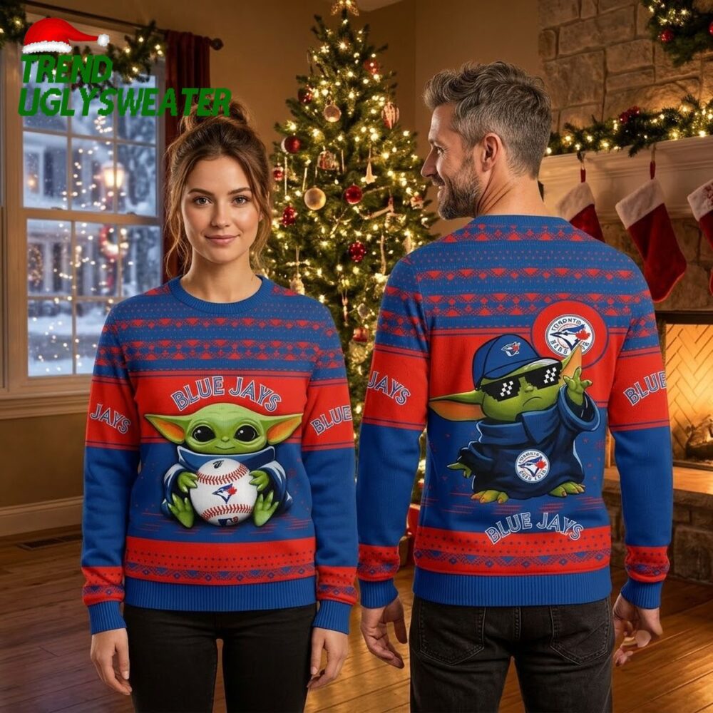 toronto blue jays baby yoda baseball ugly christmas sweater