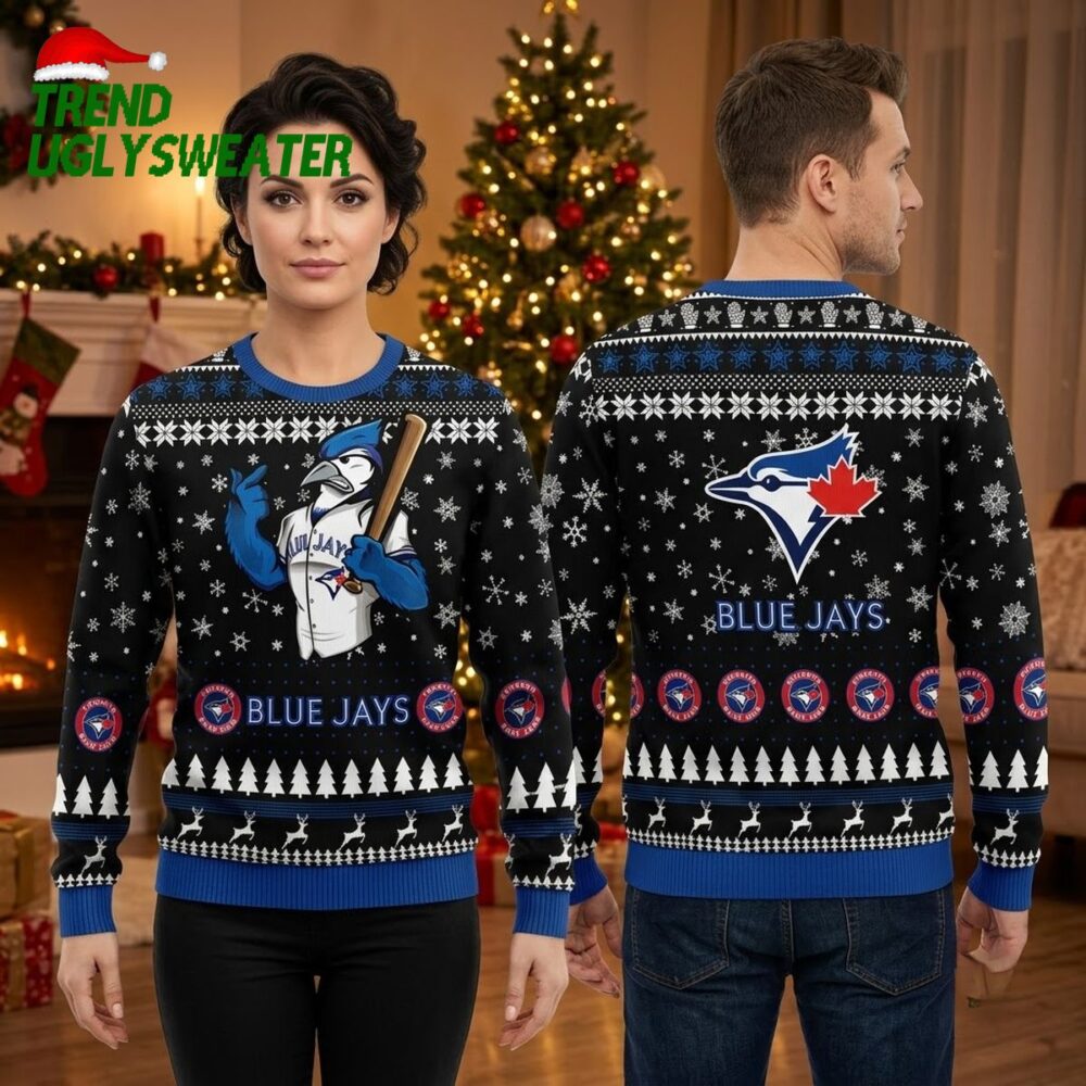 toronto blue jays baseball bird mascot snowflake ugly christmas sweater
