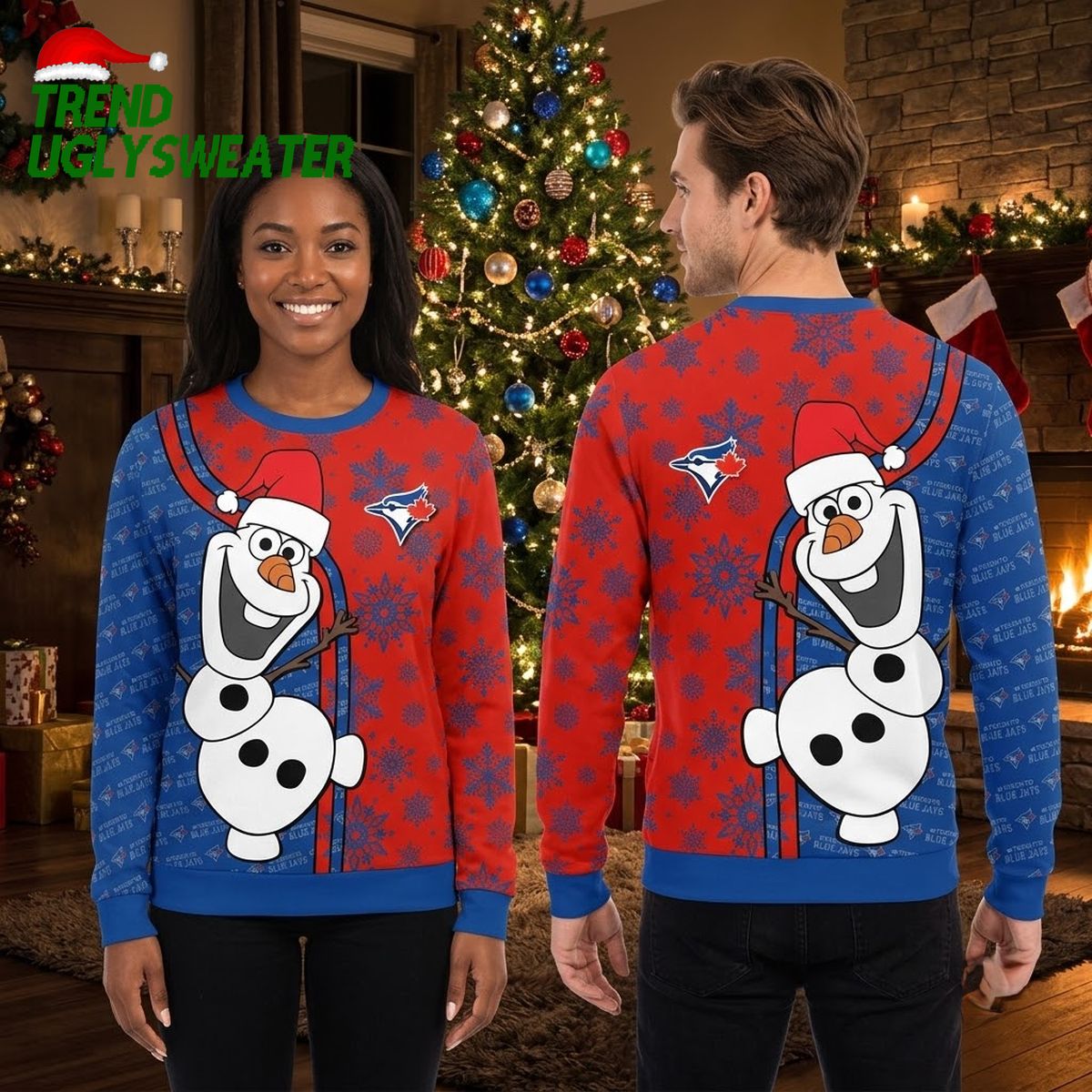 toronto blue jays olaf snowman santa hat snowflakes ugly christmas sweater toronto blue jays olaf snowman santa hat snowflakes ugly christmas sweater