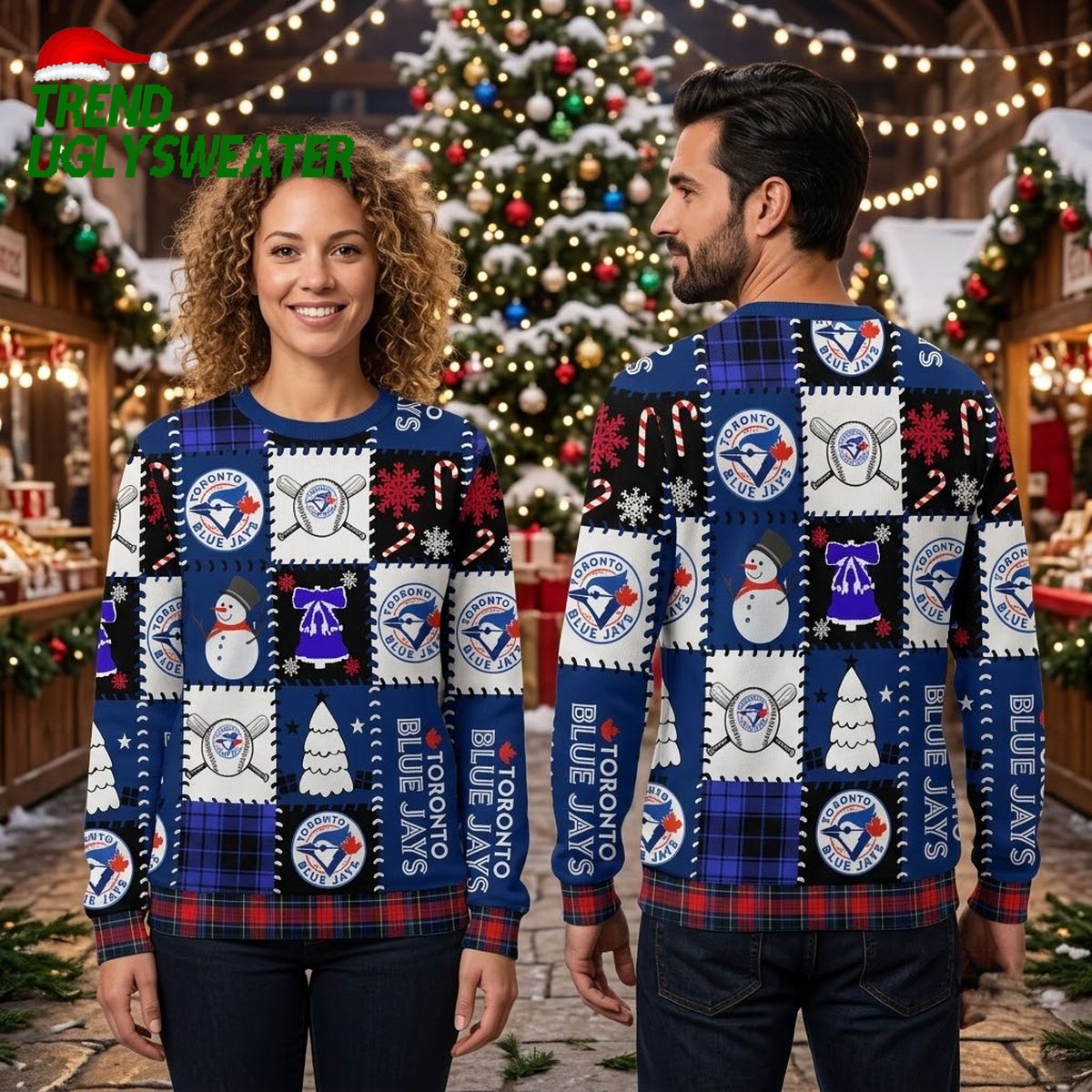 toronto blue jays patchwork snowmen ugly christmas sweater toronto blue jays patchwork snowmen ugly christmas sweater