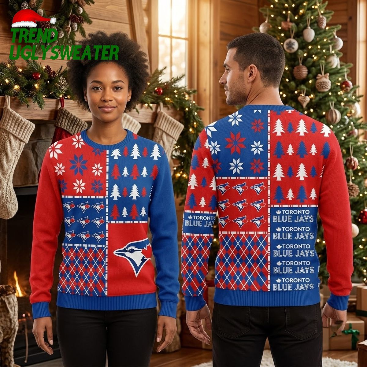toronto blue jays patchwork ugly christmas sweater toronto blue jays patchwork ugly christmas sweater