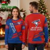 Toronto Blue Jays Red And Blue Diagonal Stripes Ugly Christmas Sweater 2 toronto blue jays red and blue diagonal stripes ugly christmas sweater
