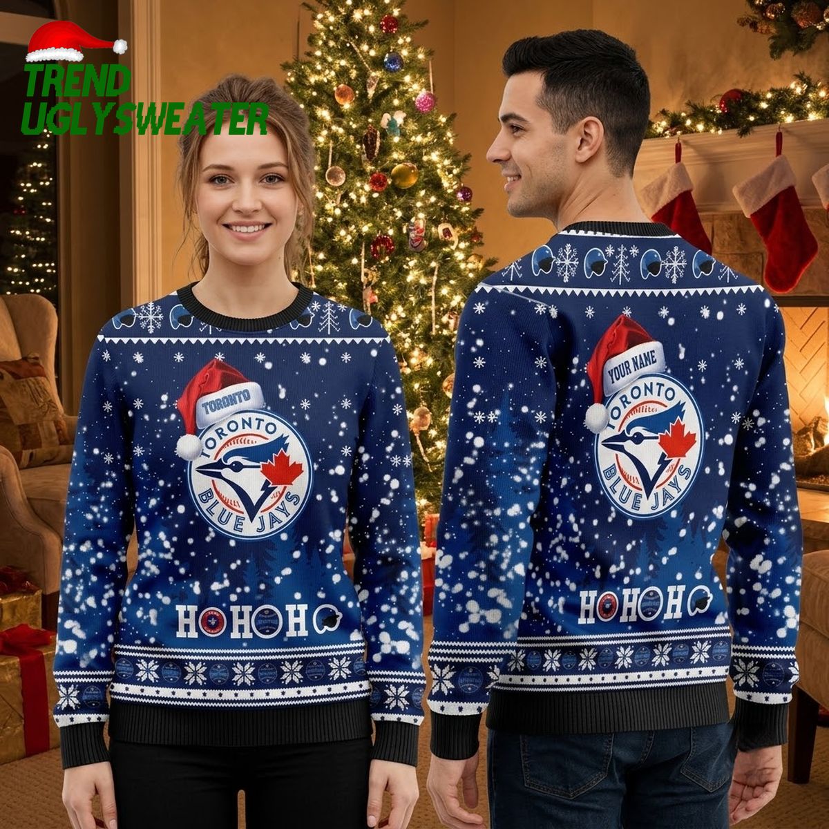 toronto blue jays santa hat custom name ho ho ho ugly christmas sweater toronto blue jays santa hat custom name ho ho ho ugly christmas sweater
