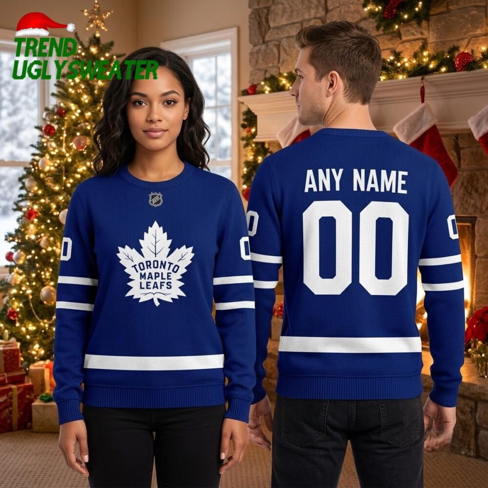 toronto maple leafs custom name and number maple leaf ugly christmas sweater