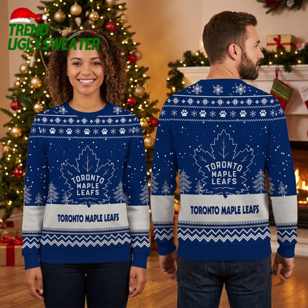 toronto maple leafs maple leaf logo snowflake blue ugly christmas sweater
