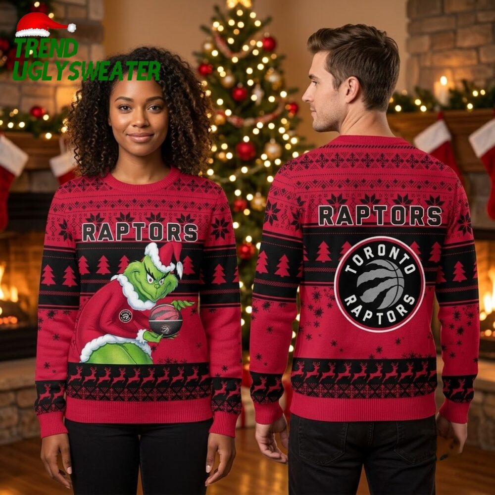toronto raptors grinch holding basketball ugly christmas sweater