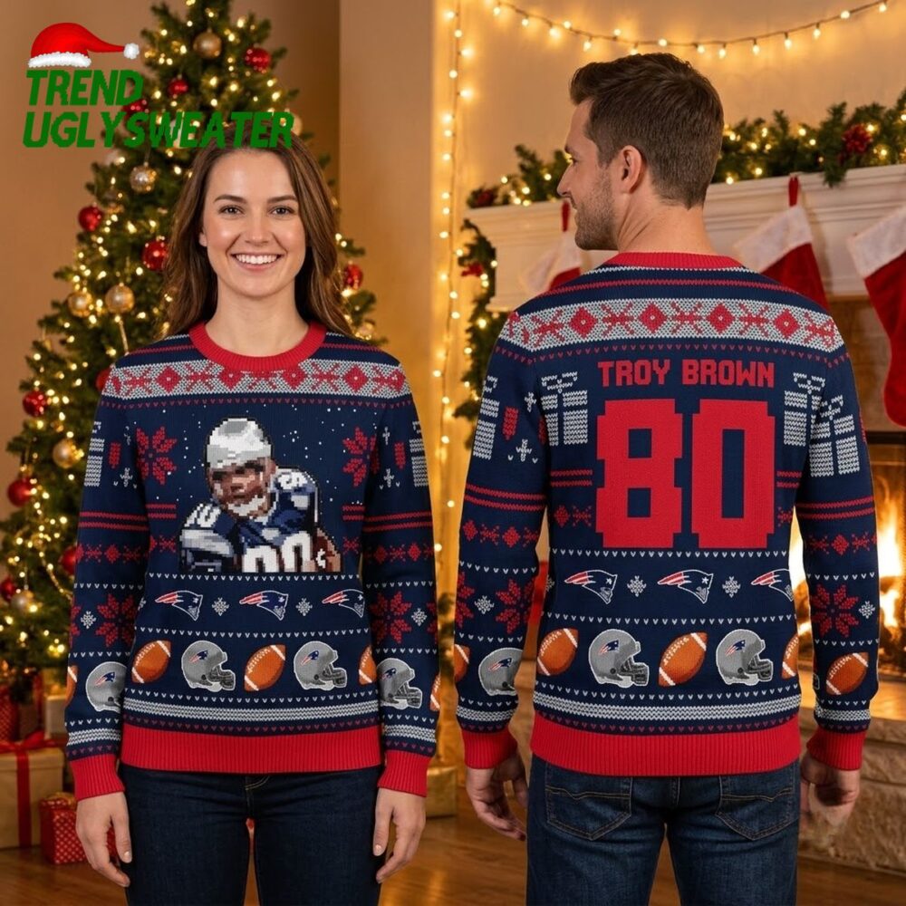 troy brown 80 new england patriots football player ugly christmas sweater