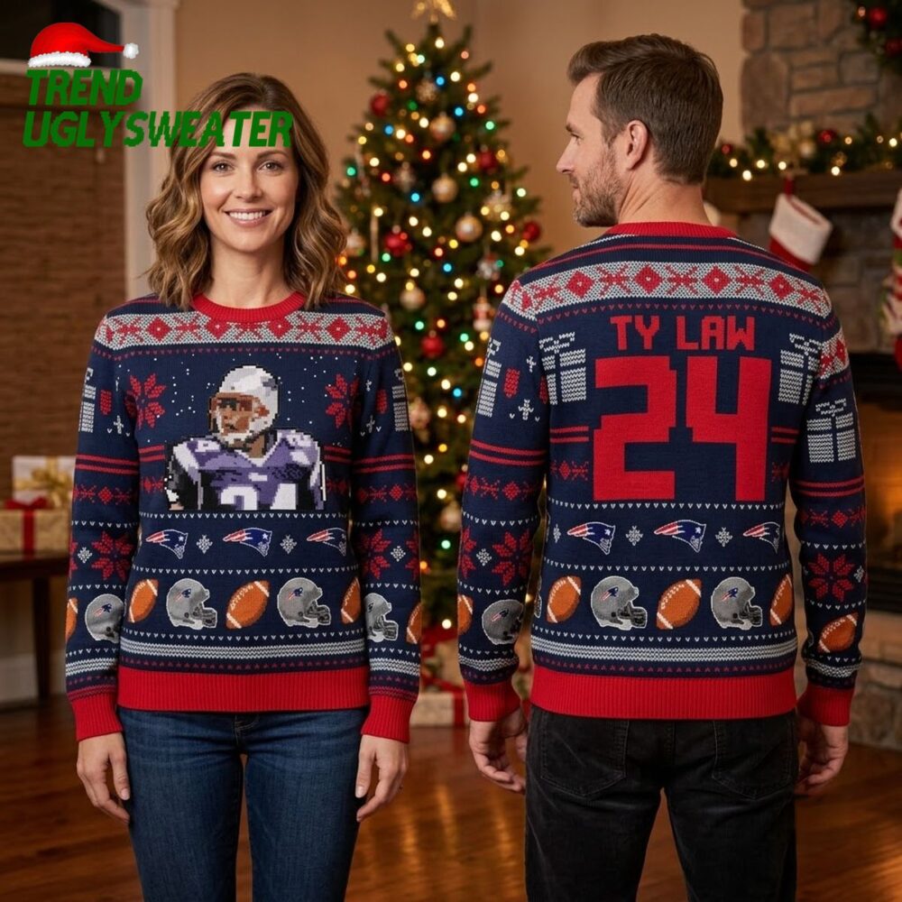 ty law 24 new england patriots football player ugly christmas sweater