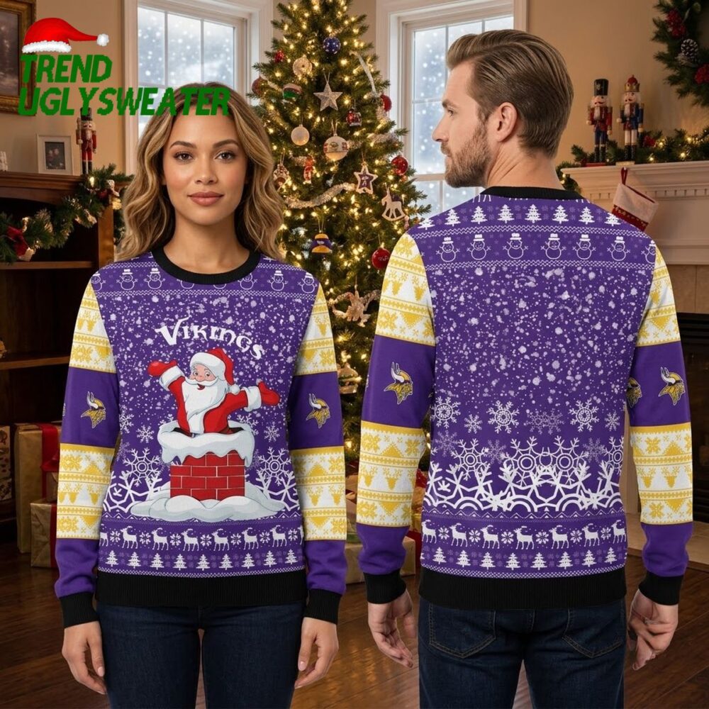 vikings dancing santa on chimney ugly christmas sweater