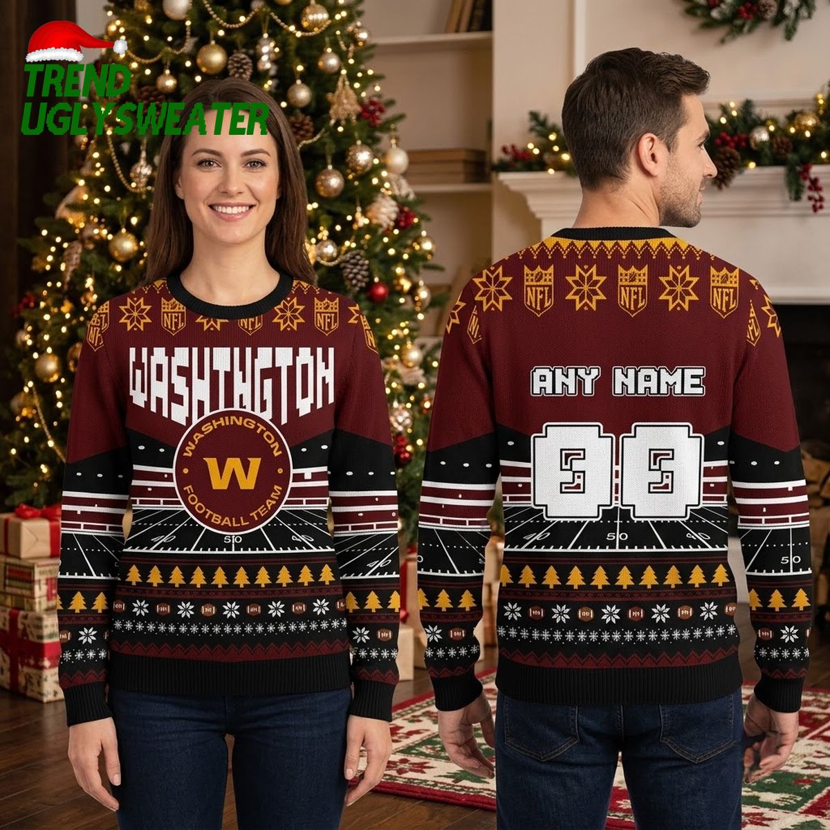 washington commanders custom name and number football field ugly christmas sweater washington commanders custom name and number football field ugly christmas sweater