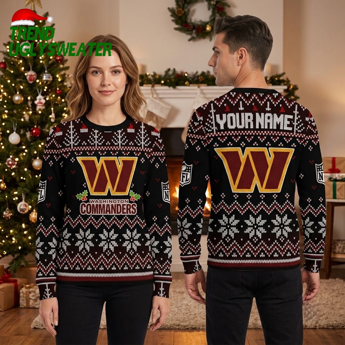 washington commanders custom name snowflake logo ugly christmas sweater washington commanders custom name snowflake logo ugly christmas sweater