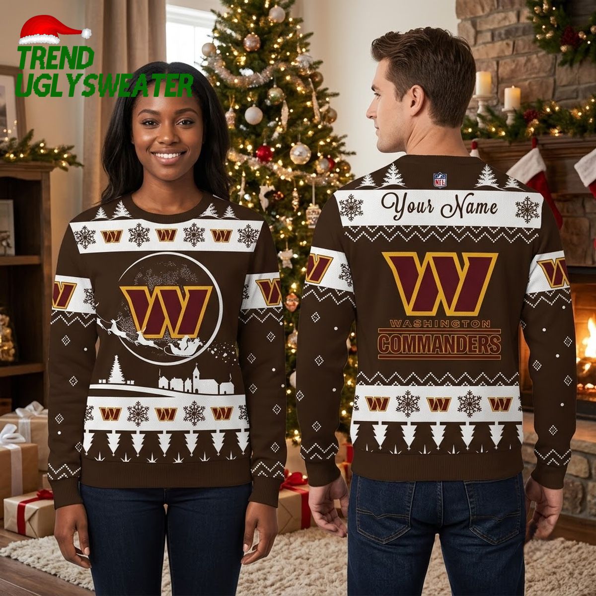 washington commanders custom name snowy village ugly christmas sweater washington commanders custom name snowy village ugly christmas sweater
