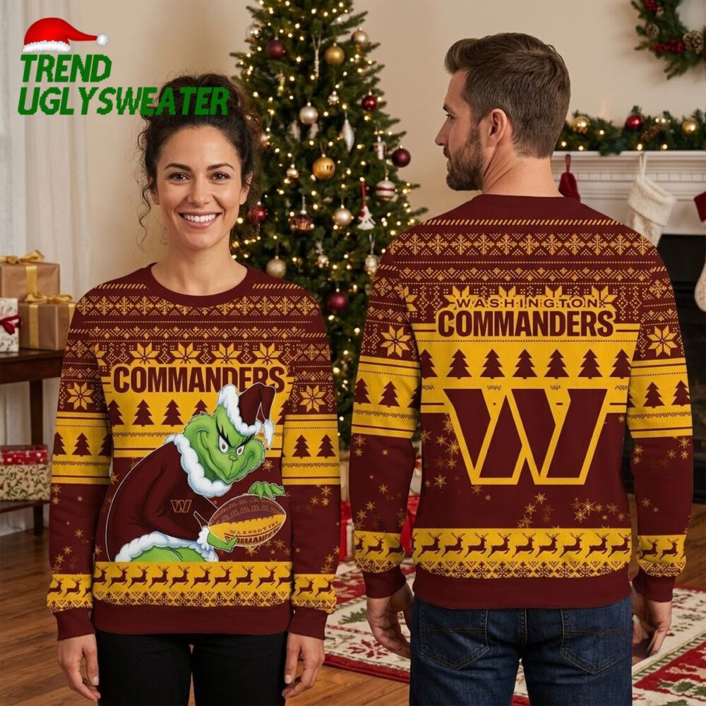 washington commanders grinch playing football ugly christmas sweater