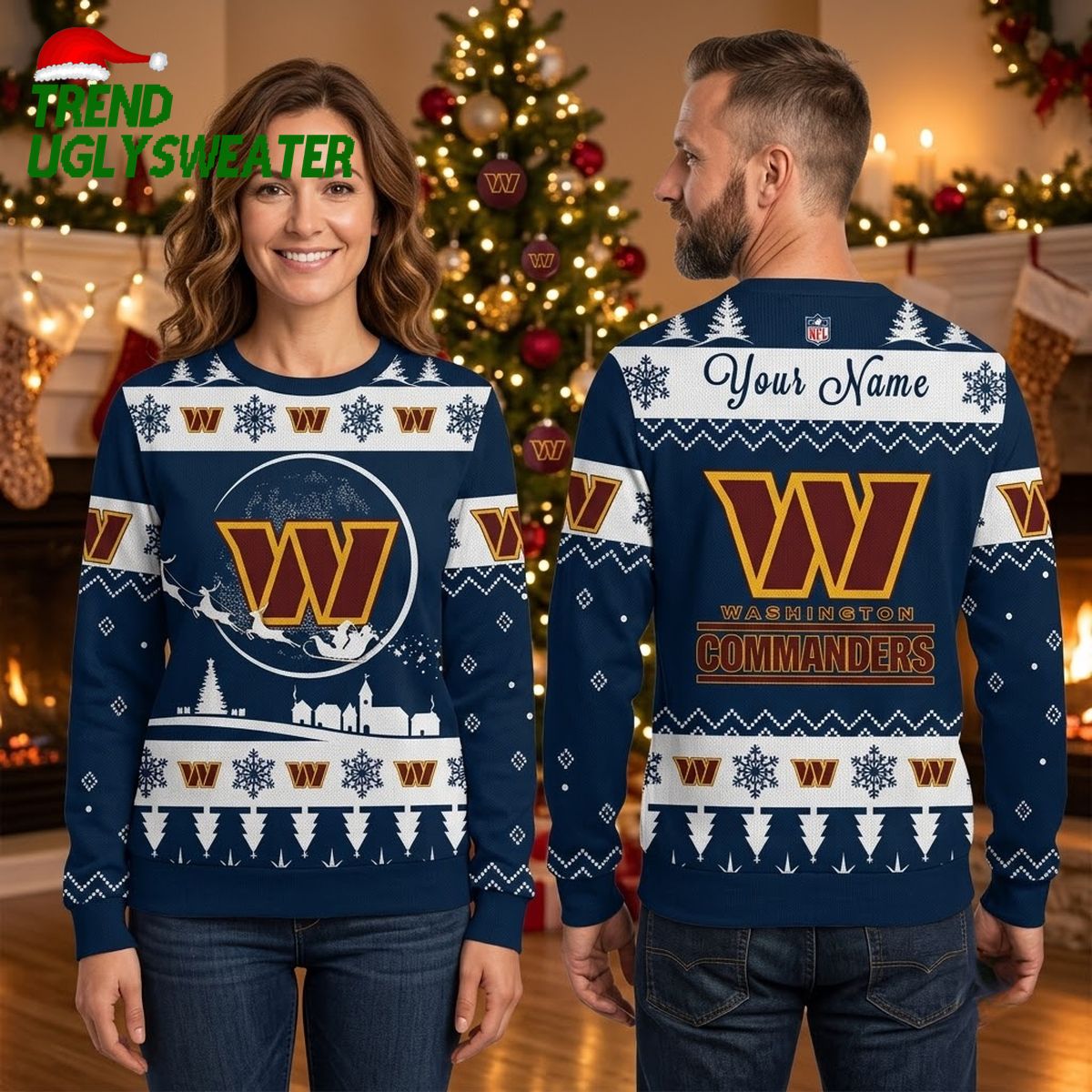 washington commanders logo snowy village ugly christmas sweater washington commanders logo snowy village ugly christmas sweater