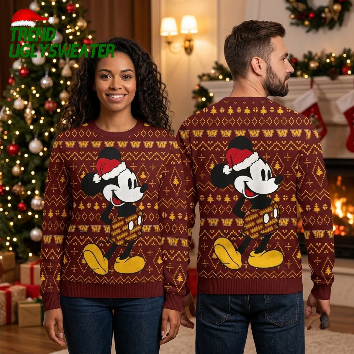washington commanders mickey mouse santa hat pattern ugly christmas sweater washington commanders mickey mouse santa hat pattern ugly christmas sweater