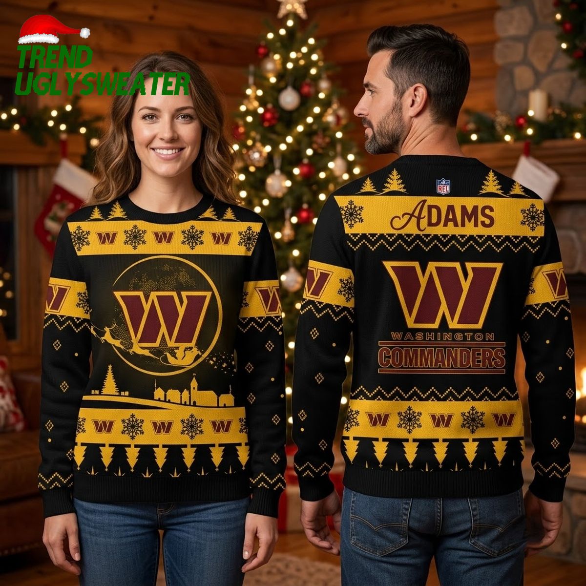 washington commanders snowflake logo custom name ugly christmas sweater washington commanders snowflake logo custom name ugly christmas sweater