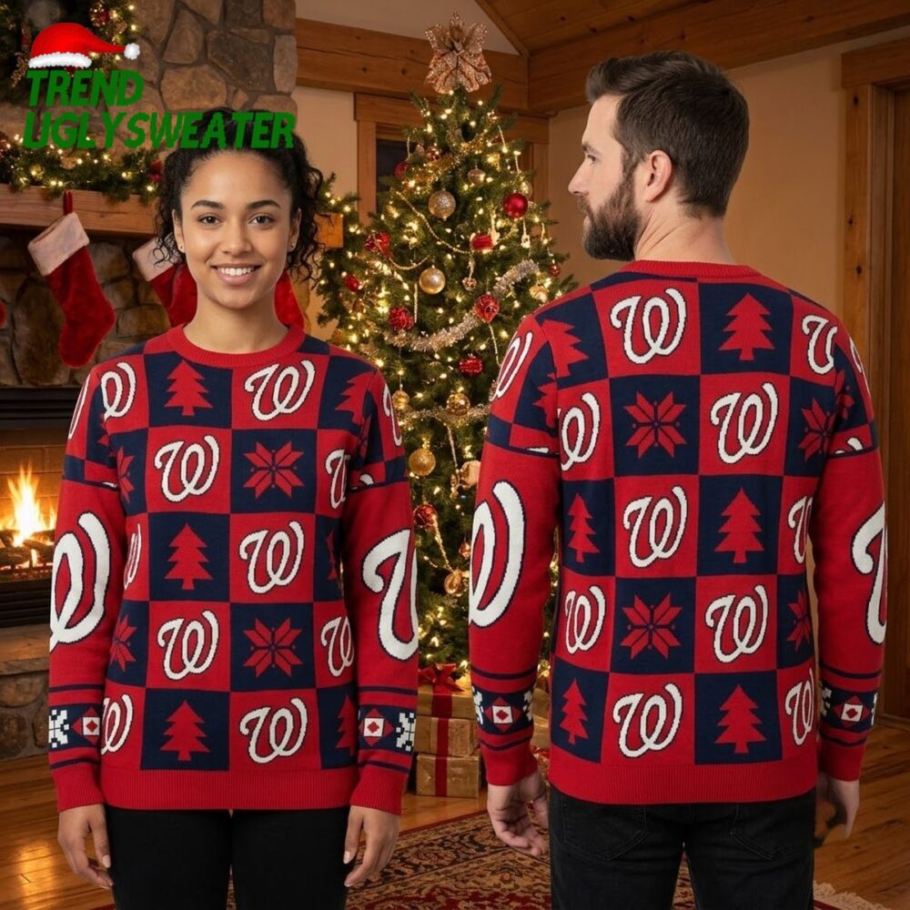 washington nationals christmas tree patchwork ugly christmas sweater
