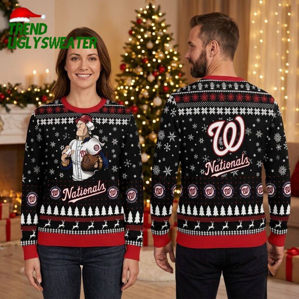 washington nationals pitcher santa hat snowflake ugly christmas sweater