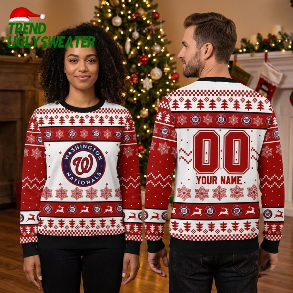 washington nationals reindeer custom name and number ugly christmas sweater