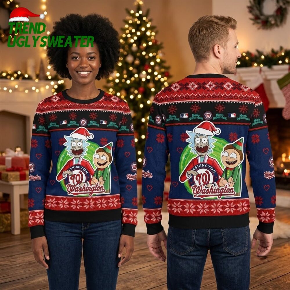 washington nationals rick and morty santa hat ugly christmas sweater