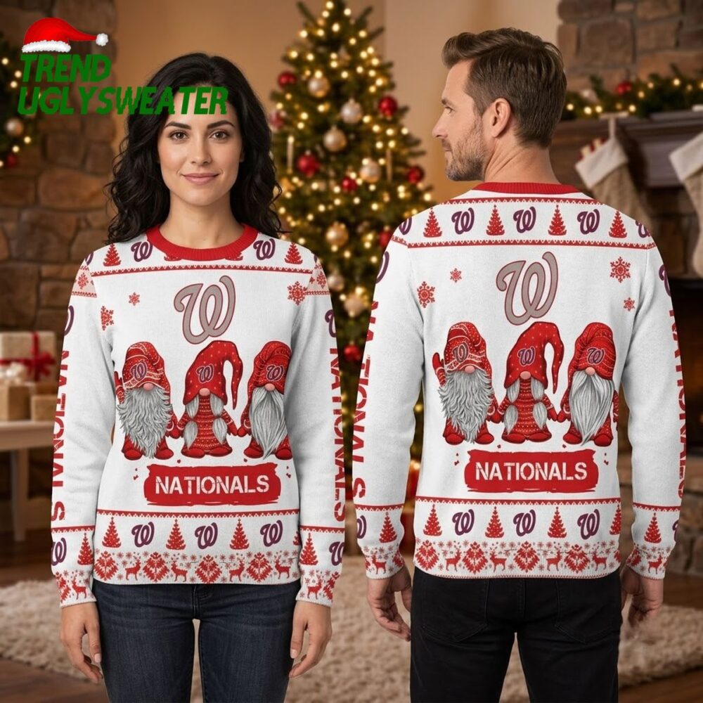 washington nationals three christmas gnomes ugly christmas sweater