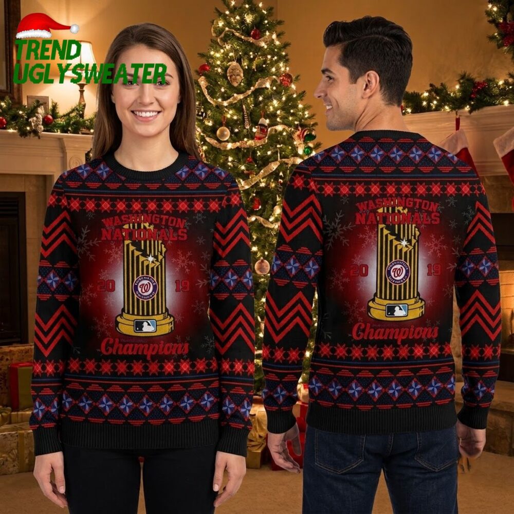 washington nationals world series trophy champions ugly christmas sweater