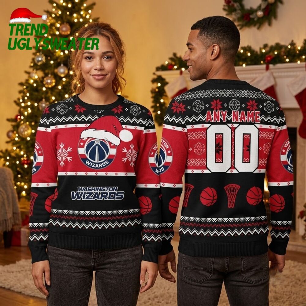 washington wizards santa hat personalized custom name and number ugly christmas sweater